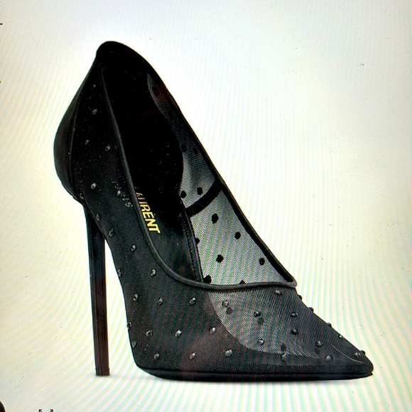 NWOT SAINT LAURENT Anja Pumps with Rhinestone Mesh black size 37.5 - Picture 1 of 9